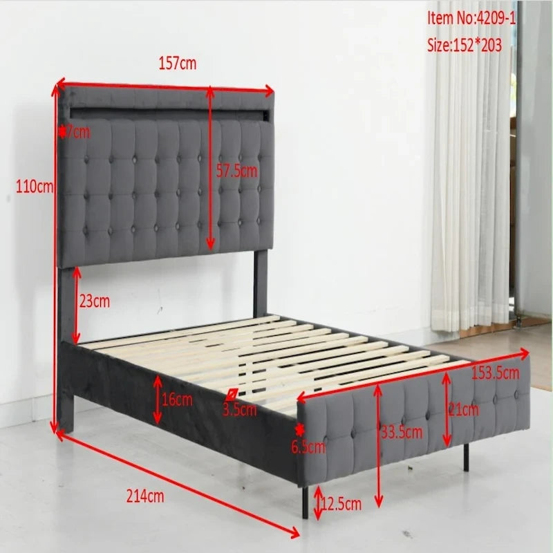 Letto a piattaforma "floating" imbottito grigio, Queen, 1 persona