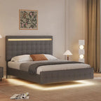 Letto a piattaforma "floating" imbottito grigio, Queen, 1 persona