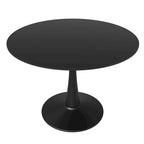 Tavolo da pranzo rotondo bianco / nero / bianco marmorizzato per 4 persone, base a piedistallo, piano in MDF