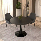 Tavolo da pranzo rotondo bianco / nero / bianco marmorizzato per 4 persone, base a piedistallo, piano in MDF