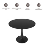Tavolo da pranzo rotondo bianco / nero / bianco marmorizzato per 4 persone, base a piedistallo, piano in MDF
