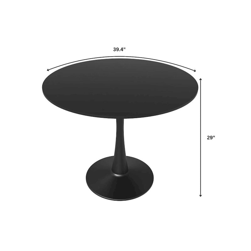 Tavolo da pranzo rotondo bianco / nero / bianco marmorizzato per 4 persone, base a piedistallo, piano in MDF