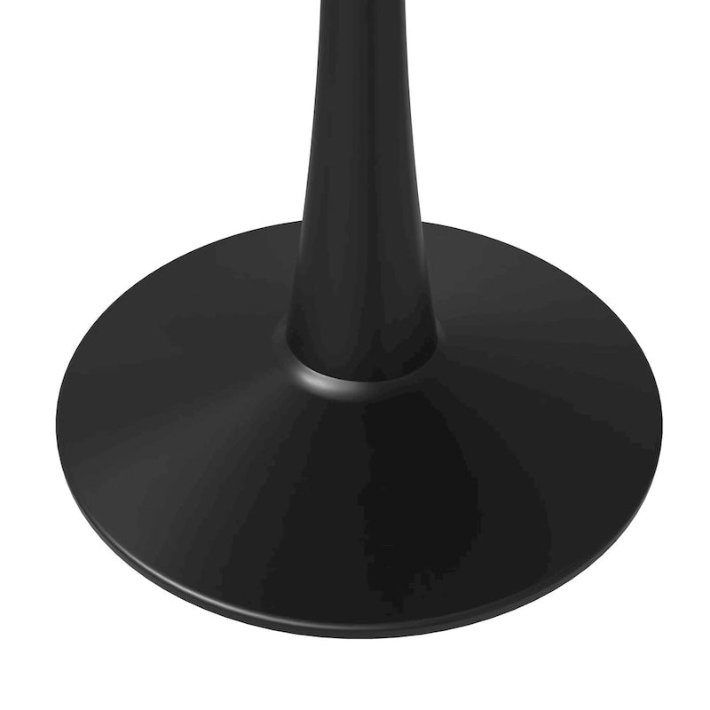 Tavolo da pranzo rotondo bianco / nero / bianco marmorizzato per 4 persone, base a piedistallo, piano in MDF