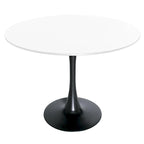 Tavolo da pranzo rotondo bianco / nero / bianco marmorizzato per 4 persone, base a piedistallo, piano in MDF