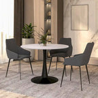 Tavolo da pranzo rotondo bianco / nero / bianco marmorizzato per 4 persone, base a piedistallo, piano in MDF