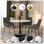 Tavolo da pranzo rotondo bianco / nero / bianco marmorizzato per 4 persone, base a piedistallo, piano in MDF