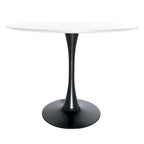 Tavolo da pranzo rotondo bianco / nero / bianco marmorizzato per 4 persone, base a piedistallo, piano in MDF