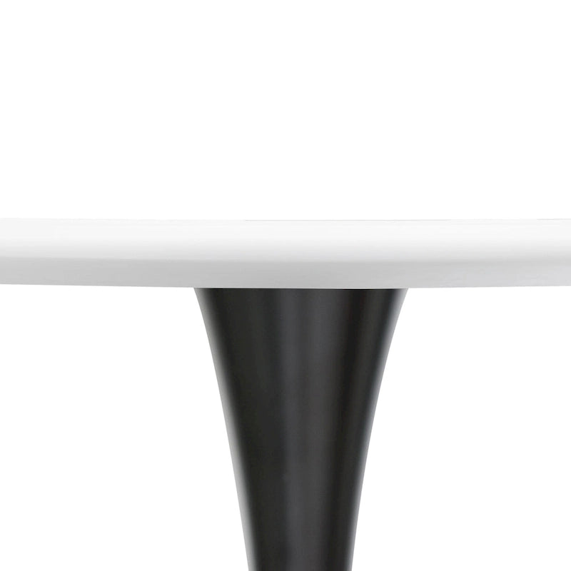 Tavolo da pranzo rotondo bianco / nero / bianco marmorizzato per 4 persone, base a piedistallo, piano in MDF