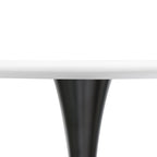 Tavolo da pranzo rotondo bianco / nero / bianco marmorizzato per 4 persone, base a piedistallo, piano in MDF