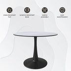 Tavolo da pranzo rotondo bianco / nero / bianco marmorizzato per 4 persone, base a piedistallo, piano in MDF