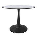 Tavolo da pranzo rotondo bianco / nero / bianco marmorizzato per 4 persone, base a piedistallo, piano in MDF