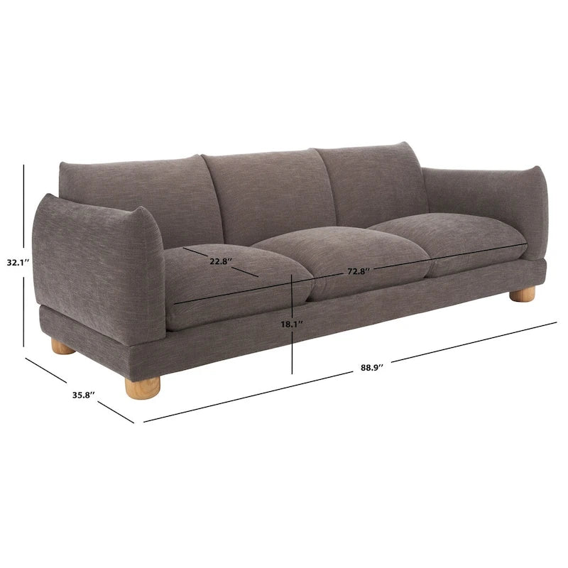 Divano a 3 posti in ciniglia beige/marrone scuro, 226 cm L × 91 cm P × 81 cm H