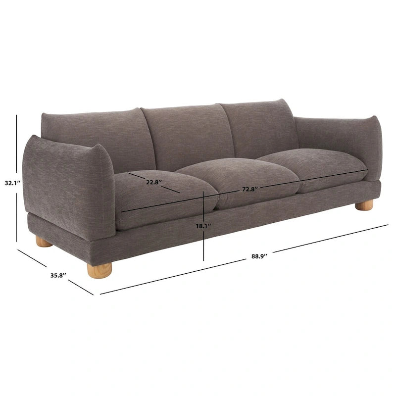 Divano a 3 posti in ciniglia beige/marrone scuro, 226 cm L × 91 cm P × 81 cm H