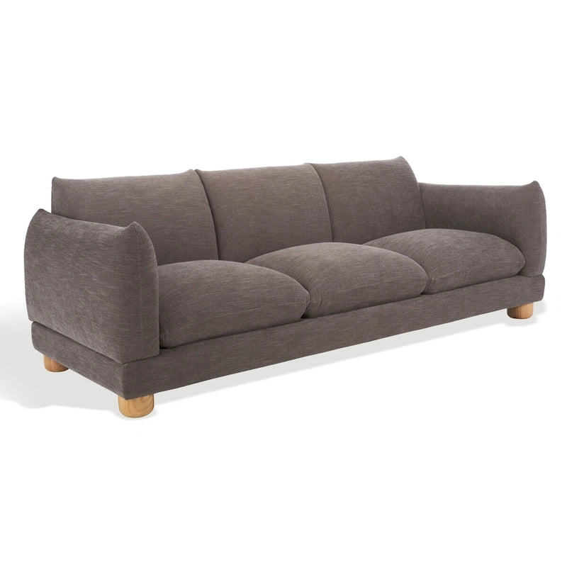 Divano a 3 posti in ciniglia beige/marrone scuro, 226 cm L × 91 cm P × 81 cm H