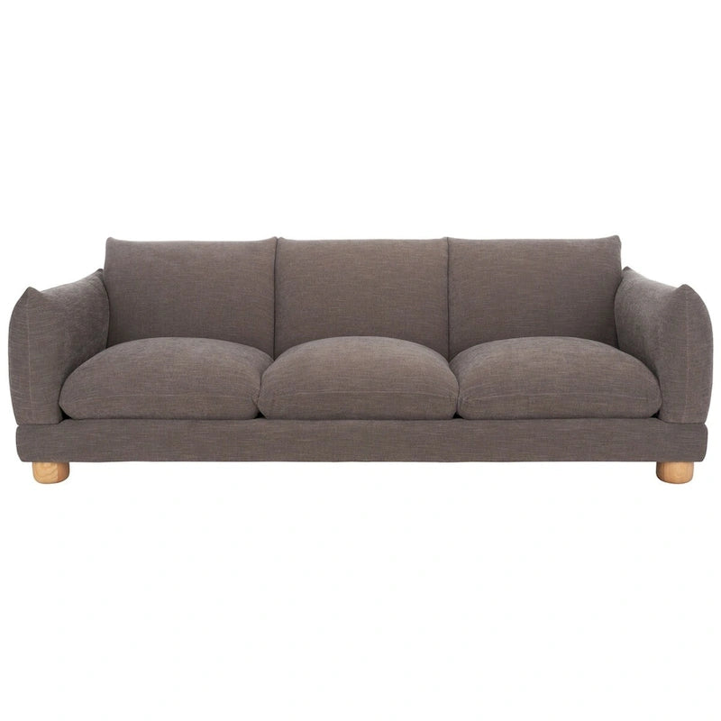 Divano a 3 posti in ciniglia beige/marrone scuro, 226 cm L × 91 cm P × 81 cm H