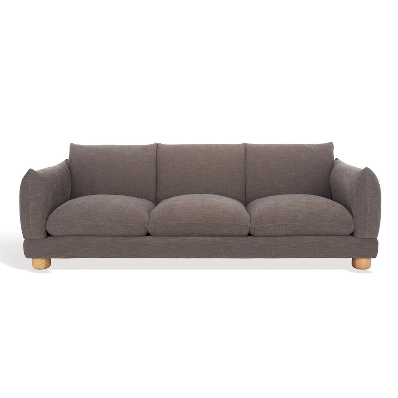 Divano a 3 posti in ciniglia beige/marrone scuro, 226 cm L × 91 cm P × 81 cm H