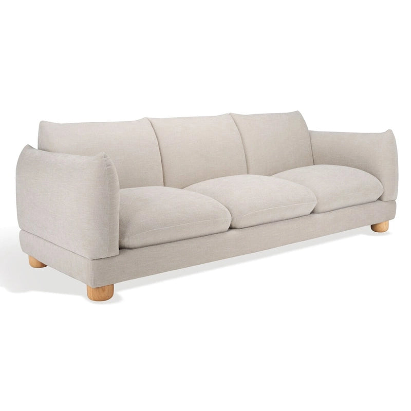 Divano a 3 posti in ciniglia beige/marrone scuro, 226 cm L × 91 cm P × 81 cm H