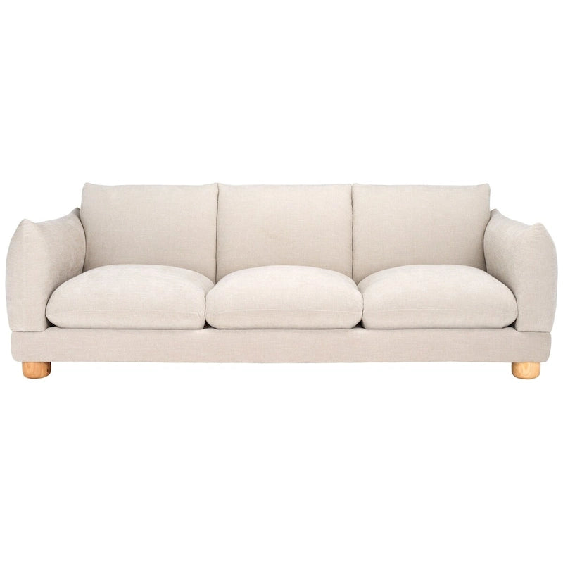 Divano a 3 posti in ciniglia beige/marrone scuro, 226 cm L × 91 cm P × 81 cm H