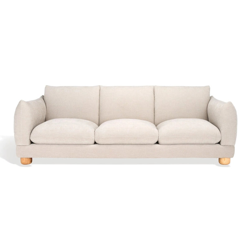 Divano a 3 posti in ciniglia beige/marrone scuro, 226 cm L × 91 cm P × 81 cm H