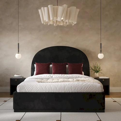 Letto king size rivestito in velluto nero/crema – 1 persona