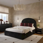 Letto king size rivestito in velluto nero/crema – 1 persona